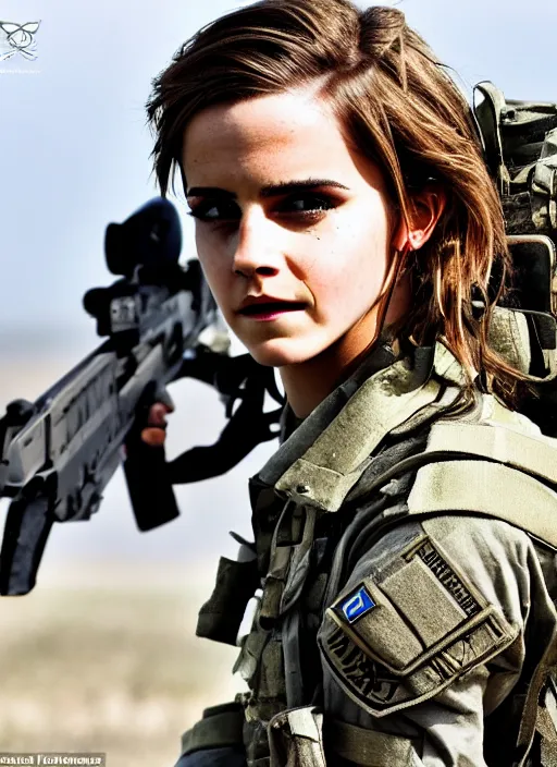 Prompt: emma watson as special forces soldier, photography, highly detailed, brave, dirty face
