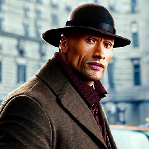 Image similar to dwayne johnson as detective sherlock holmes, an film still