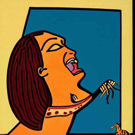 Image similar to egptian heiroglyphics depicting a woman screaming at a cat, high quality photograph, kodachrome film, 1 9 8 9