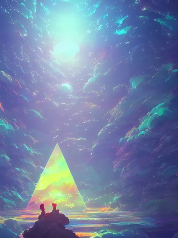 Prompt: a ultradetailed beautiful matte painting of a prismatic crystal absorbing the wonderful colors of the emotion around it to open the dream, anime art, high resolution 4 k, by makoto shinkai and beeple