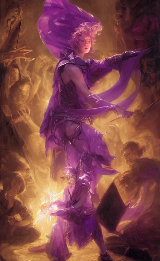 Image similar to cleric casting a powerful spell purple spell by adrian smith and delphin enjolras and daniel f. gerhartz