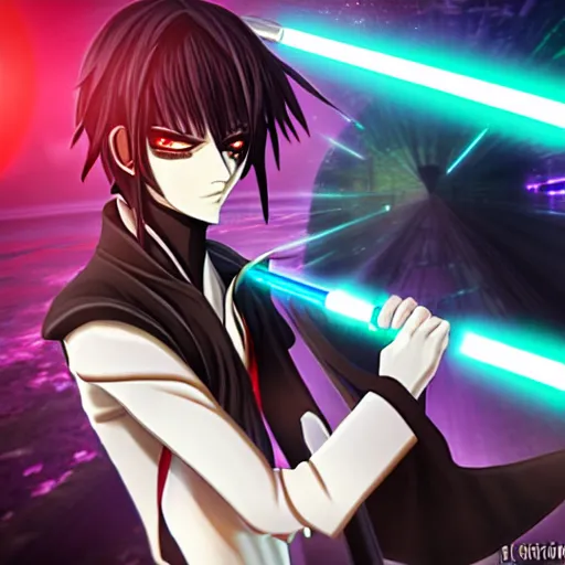 eccentric Lelouch Lamperouge holding a lightsaber