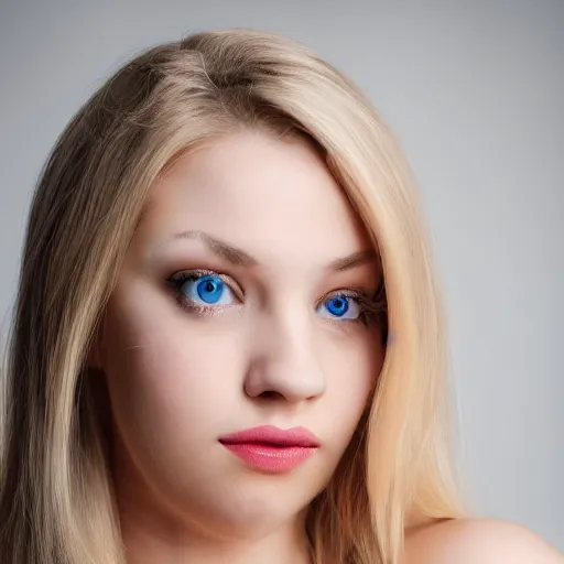 Prompt: photo of a professional young woman cursed with every-increasing beauty intelligence and virtue, photoshoot, real life skin, sharp focus, blonde hair, elegant, 8K