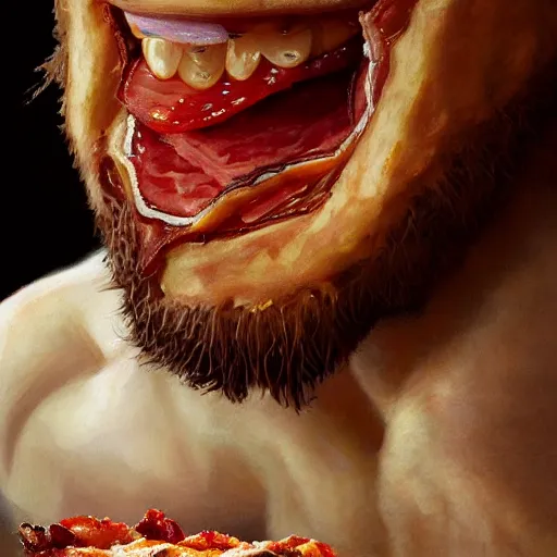 Image similar to Lionel Messi eating a mammoth Wendy's baconator, closeup, giant baconator, D&D, fantasy, intricate, elegant, highly detailed, digital painting, artstation, concept art, matte, sharp focus, illustration, art by Artgerm and Greg Rutkowski and Alphonse Mucha