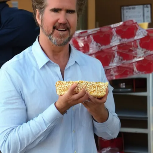 Image similar to will farrell eating handful of cottage cheese in albuquerque