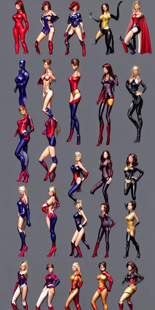 Image similar to a ultra detailed group of women super hero's in tight fitting clothes, very cute, very hot, trending on artstation.