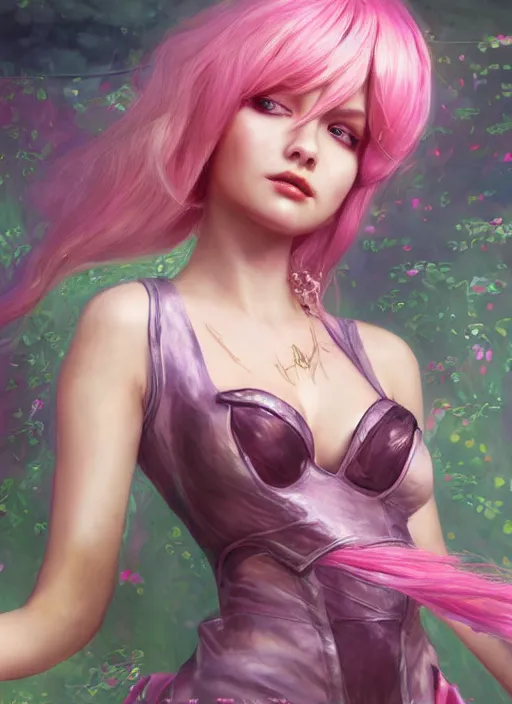 Image similar to seraphine, from league of legends, pink hair, musician, musical keyboard, hyper detailed, digital art, trending in artstation, cinematic lighting, studio quality, smooth render, unreal engine 5 rendered, octane rendered, art style by klimt and nixeu and ian sprigger and wlop and krenz cushart