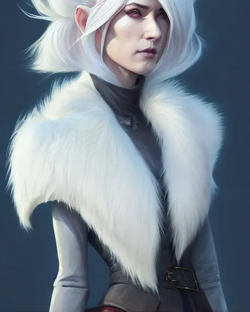 Prompt: dragon hunter wearing a fur - lined dragonhide jacket!!! beautiful and gorgeous elegant white haired female!! symmetry, character concept art, sharp focus, illustration, art by artgerm!! greg rutkowski magali villeneuve wlop!! ilya kuvshinov!! charlie bowater! octane render, unreal engine 5! highly rendered!!