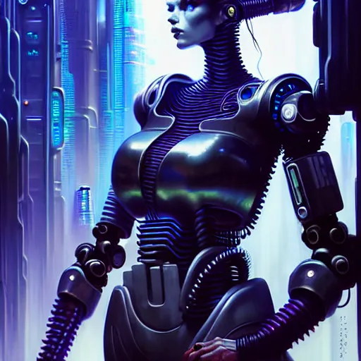 Image similar to beautiful cyberpunk character portrait, robots, scene with extremely large and intricate cyberpunk bionics, futuristic chrome drones, ultra realistic, dramatic lighting, the fifth element artifacts, highly detailed by peter mohrbacher, hajime sorayama, wayne barlowe, boris vallejo, aaron horkey, gaston bussiere, craig mullins