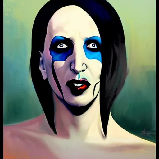 Image similar to Greg Manchess portrait painting of Marilyn Manson as Overwatch character, medium shot, asymmetrical, profile picture, Organic Painting, sunny day, Matte Painting, bold shapes, hard edges, street art, trending on artstation, by Huang Guangjian and Gil Elvgren and Sachin Teng