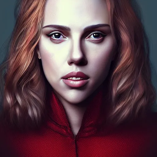 Image similar to portrait of a Scarlett Johansson/Natalie Portman hybrid, trending on artstation, highly detailed