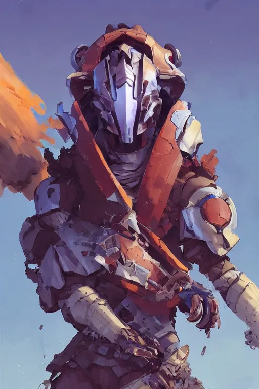 Image similar to combination suit armor aloy horizon forbidden west horizon zero dawn robot ninja mask helmet backpack tribal, fanart behance hd artstation by jesper ejsing, by rhads, makoto shinkai and lois van baarle, ilya kuvshinov, ossdraws