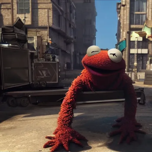 Image similar to a still of from the movie the muppet movie crossover with the game deus ex : mankind divided