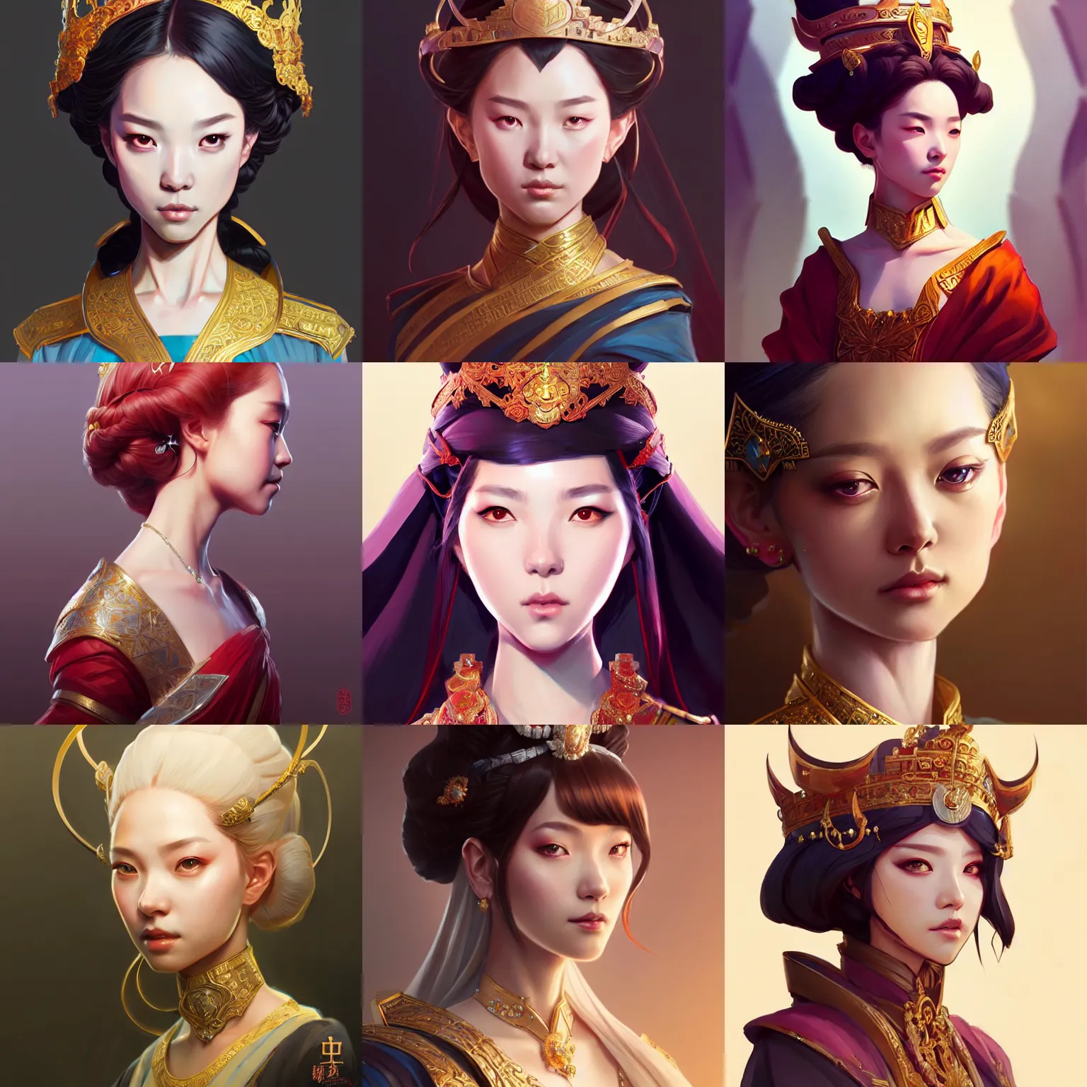 Prompt: character concept art of a young empress | | distinct - fine, key visual, realistic shaded perfect face, fine details by stanley artgerm lau, wlop, rossdraws, james jean, andrei riabovitchev, marc simonetti, sakimichan, and jakub rebelka, trending on artstation