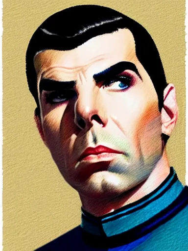 Image similar to : ZACHARY QUINTO SPOCK fanart + MS PAINT + art by J.C. LEYENDECKER + 4K UHD IMAGE + STUNNING QUALITY + CRAYON TEXTURE