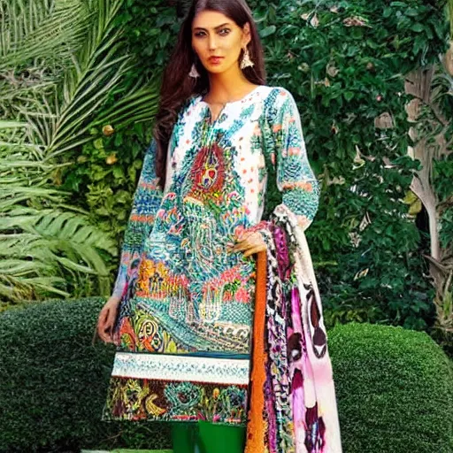 Prompt: pakistani lawn print design