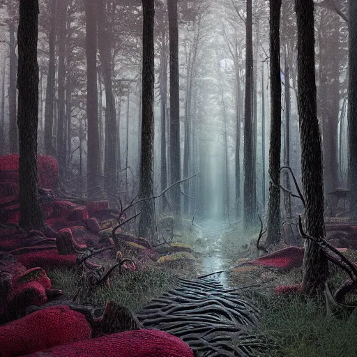 Prompt: photorealistic eerie forest of the eldritch best in the style of michael whelan and gustave dore. hyperdetailed photorealism, 1 0 8 megapixels, amazing depth, glowing rich colors, powerful imagery, psychedelic overtones, 3 d finalrender, 3 d shading, cinematic lighting, artstation concept art