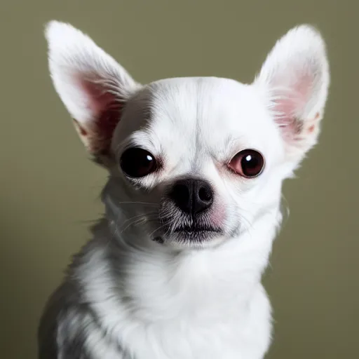 Image similar to white and tan chihuahua with long fur photography soft focus white background