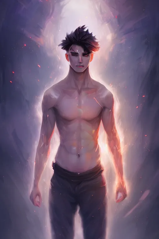 Image similar to a human elemental sorcerer, blurred environment background, epic magic effects, white skin, chest up, portrait, male, sharp focus, digital art, concept art, post processed, dynamic lighting, by emylie boivin and rossdraws