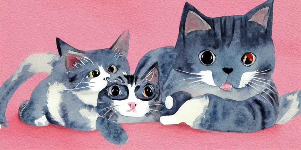 Image similar to watercolor illustration style, cute! cats!!! watch news