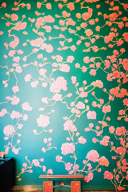 Image similar to Chinoiserie floral wall by James Jean, victo ngai, James Gilleard