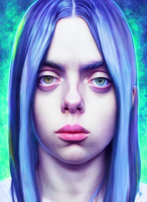 Image similar to billie eilish in one punch man, babe, naturel, glossy reflections, hyper detailed, digital art, trending in artstation, cinematic lighting, studio quality, smooth render, unreal engine 5 rendered, octane rendered, art style by klimt and nixeu and ian sprigger and wlop and krenz cushart.