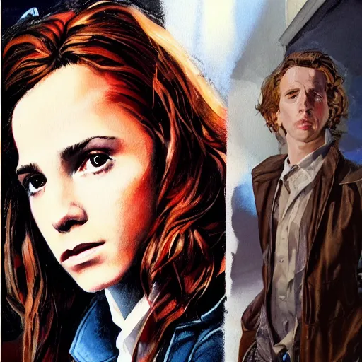 Prompt: detailed details photorealistic pictures of hermione with bachelor jacket in the style of bob peak and alex ross, gouache and wash paints color, detailed details facial and body and human and environments and proportionate, detailed 5 k details.