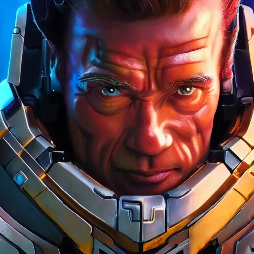 Image similar to a screenshot of arnold schwarzenegger as echo in overwatch, portrait, fantasy, beautiful face, vivid colors, elegant, concept art, sharp focus, digital art, hyper - realistic, 4 k, unreal engine, highly detailed, hd, dramatic lighting by brom, trending on artstation