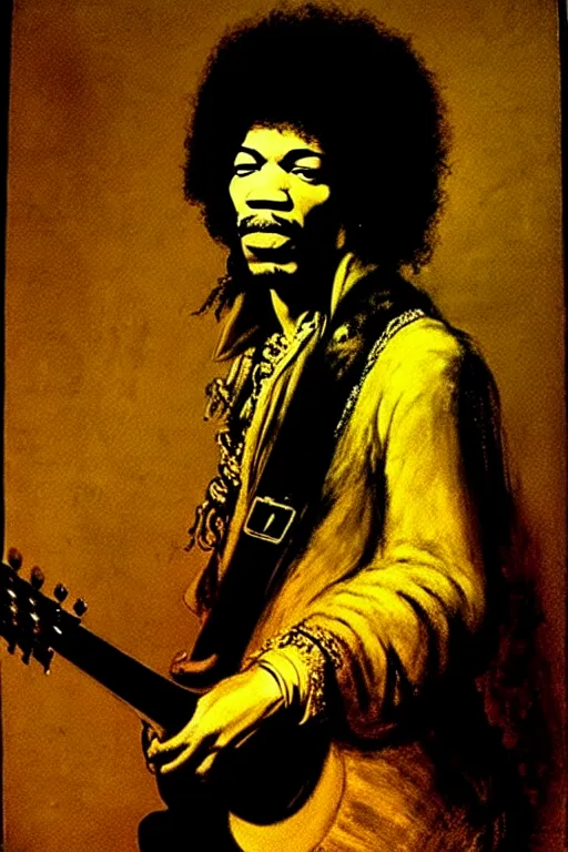 Prompt: Jimi Hendrix by Rembrandt
