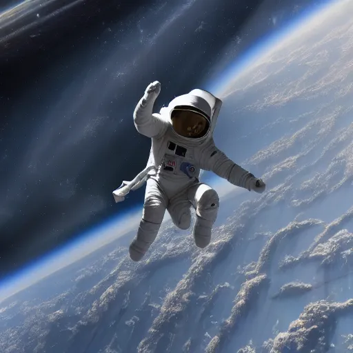 Image similar to space walk with a black hole in the background, realistic, 8 k, detailed