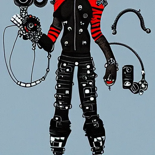 Image similar to a cybergoth guy wearing goggles and eccentric jewelry by jamie hewlett : : full body character concept art, detailed,