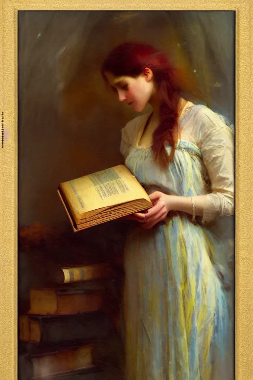 Image similar to soft colorsphotograph imax and solomon joseph solomon and richard schmid and jeremy lipking victorian loose genre loose painting full stack of books, bookish, book lover