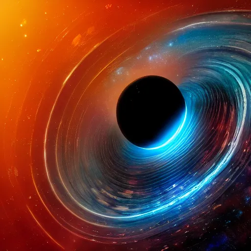 Image similar to glorious 3D black hole in movie, intergalactic, space theme, galaxy colored, hyperdetailed, digital painting, trending on Artstation, cel-shading style, CG society, hyperdetailed, digital painting, hypermaximalist, golden ratio, volumetric, octane render, weta digital, micro details, 3d sculpture