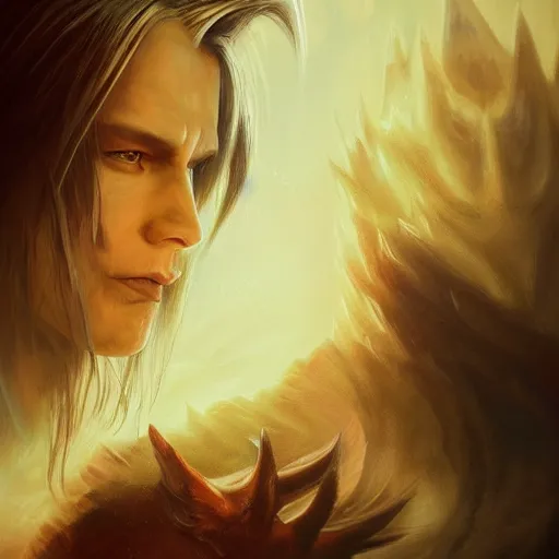 Image similar to menacing sephiroth portrait, atmospheric lighting, painted, intricate, volumetric lighting, beautiful, rich deep colors masterpiece, golden hour, sharp focus, ultra detailed, by leesha hannigan, ross tran, thierry doizon, kai carpenter, ignacio fernandez rios