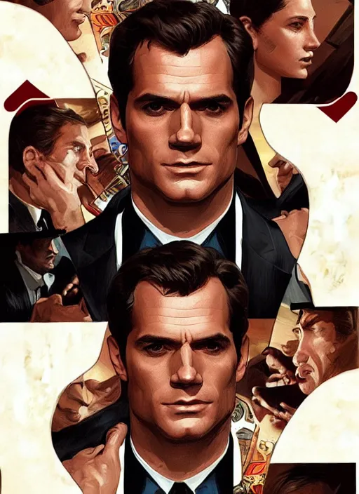 Image similar to portrait of henry cavill as james bond, casino, falling poker cards, key art, highly detailed, digital painting, artstation, concept art, cinematic lighting, sharp focus, illustration, art by artgerm and greg rutkowski and alphonse mucha