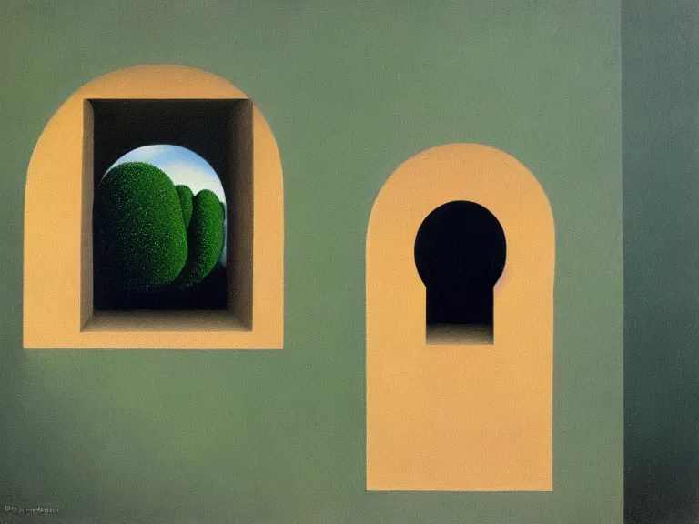 Image similar to keyhole, painting by rene magritte, high detail, high resolution