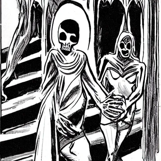 Prompt: “ sandman and his sister death in a ghotic chatedral ”