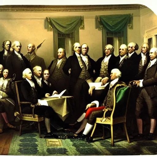 Prompt: old photograph of among us at the signing of the declaration of independance