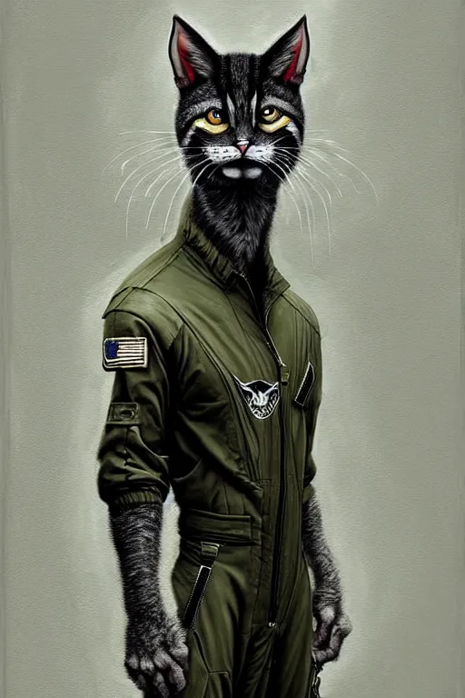 Prompt: epic professional digital art of male anthropomorphic tomcat wearing air force jumpsuit, painting, by leesha hannigan, iris van herpen, artstation, cgsociety, wlop, epic, much wow, much detail, gorgeous, detailed, cinematic, masterpiece