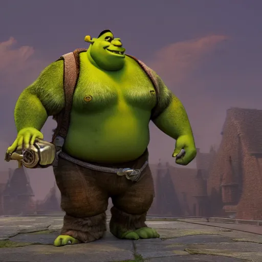 Image similar to shrek as a gun skin, masterpiece, highly detailed, high quality, 4 k, anatomically correct, hyperrealistic, concept art, octane render, unreal engine 5, trending on artstation, trending on deviantart, matte, historical painting, fantasy style, path traced, high coherence, soft lighting, digital painting, mythical