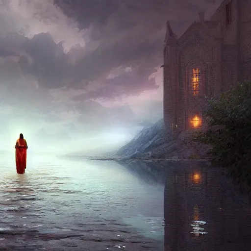 Image similar to Jesus Christ walking on water by Marc Simonetti