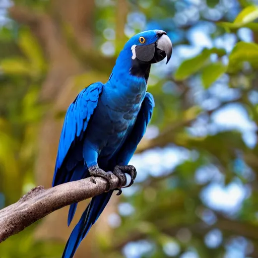 small hyacinth macaw on the shoulderof a bigger | Stable Diffusion