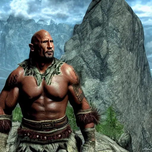 Prompt: A Photo of Dwayne Johnson in Skyrim