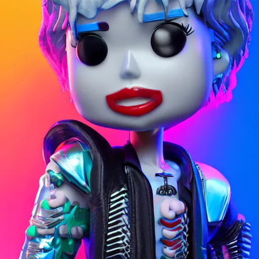 Image similar to Grimes as a Funko pop, photorealistic imagery, trending on artstation, vivid colors, lambent lighting, 4k, 8k, 35mm photography, rendered in unreal engine, rendered in octane.