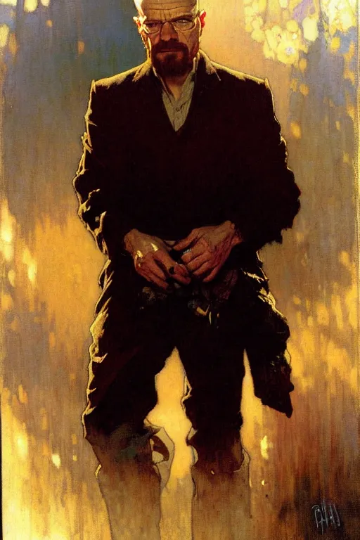 Image similar to walter white, painting by'phil hale '!!! gaston bussiere, craig mullins, greg rutkowski, alphonse mucha