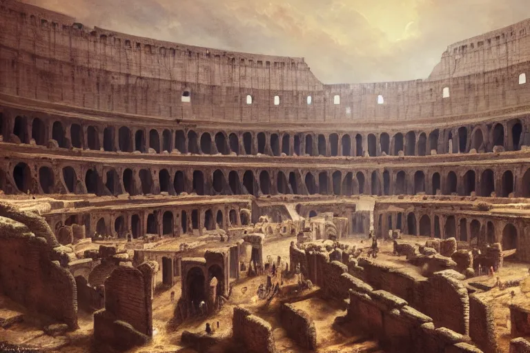 Prompt: Colosseum interior in the 1700s with two fighters in the middle and crowds cheering in yemen by greg rutkowski and Craig Mullins, Dark atmospheric sad and cinematic lighting, Trending on artstation