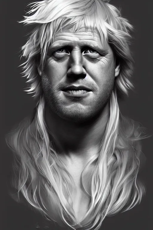 Image similar to Boris Johnson as Thor, Boris Johnson hairstyle, masculine figure, highly detailed, digital painting, artstation, concept art, smooth, sharp focus, illustration, cinematic lighting, art by artgerm and greg rutkowski and alphonse mucha