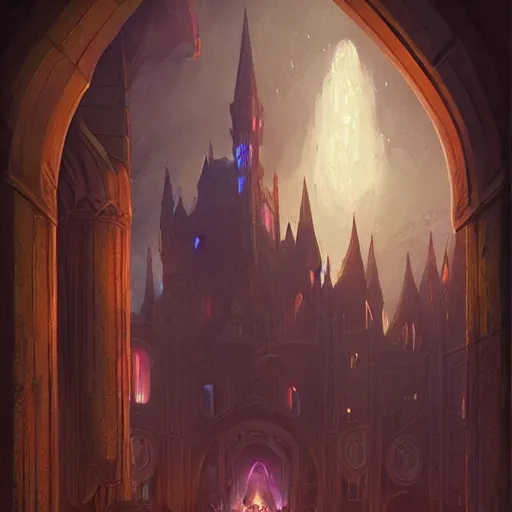 Image similar to ultra realistic refined mistical painting trending on artstation of medivh at his castle by greg rutkowski