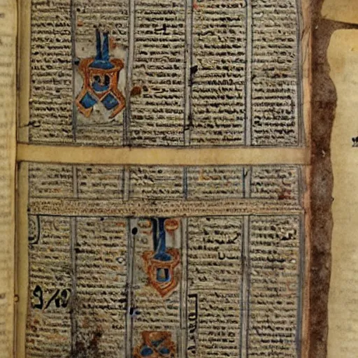 Prompt: ancient hebrew manuscript with pictures of motor cars