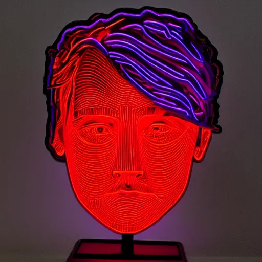 Image similar to 3 d renaissance statue head mixed with neon art, highly detailed